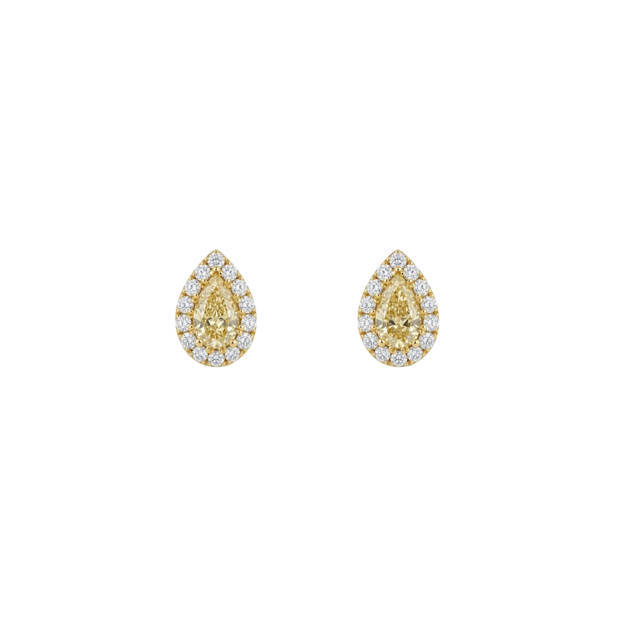 Pear Yellow Diamond & Diamond Halo Studs