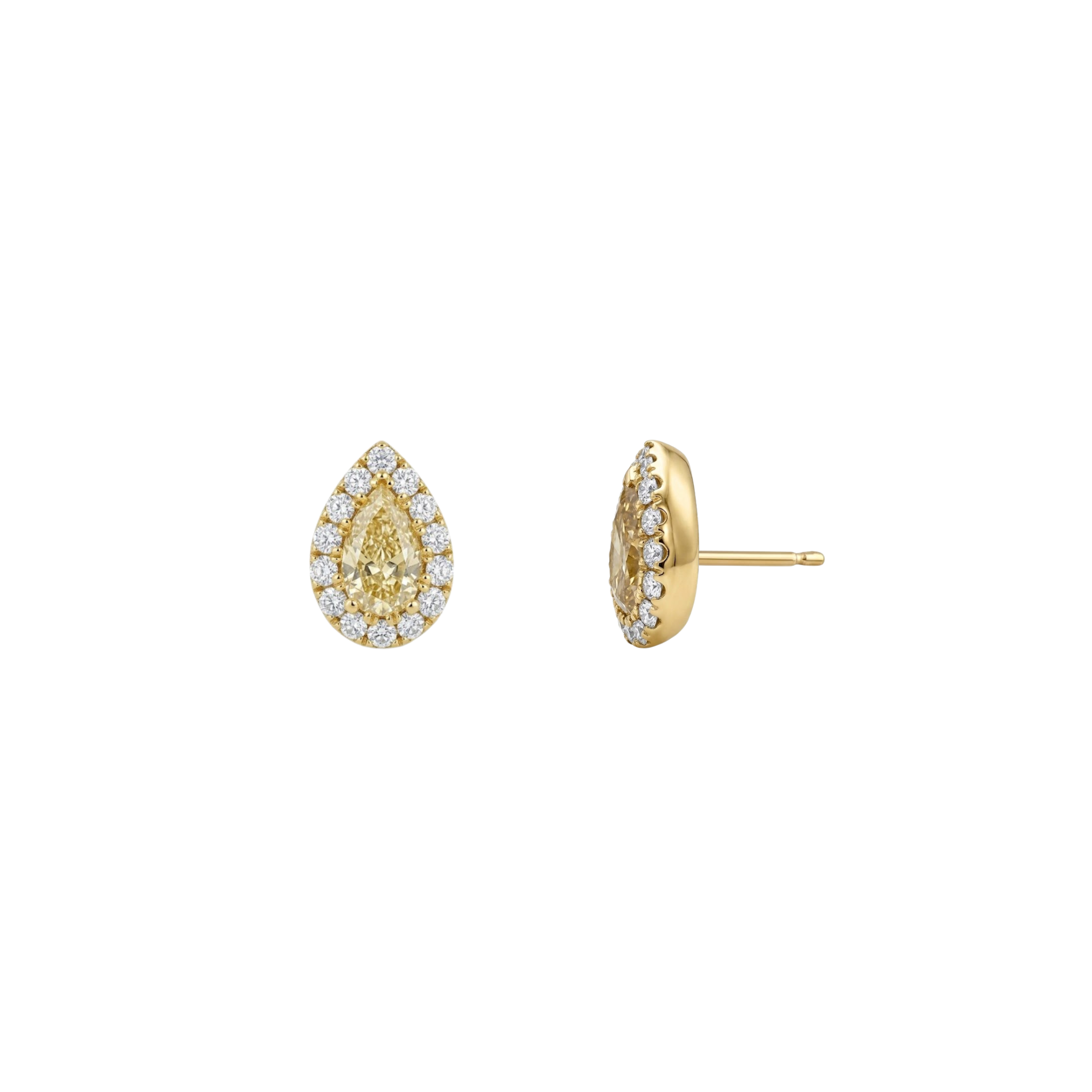 Pear Yellow Diamond & Diamond Halo Studs