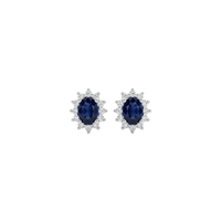 Oval Sapphire & Diamond Floral Cluster Halo Studs