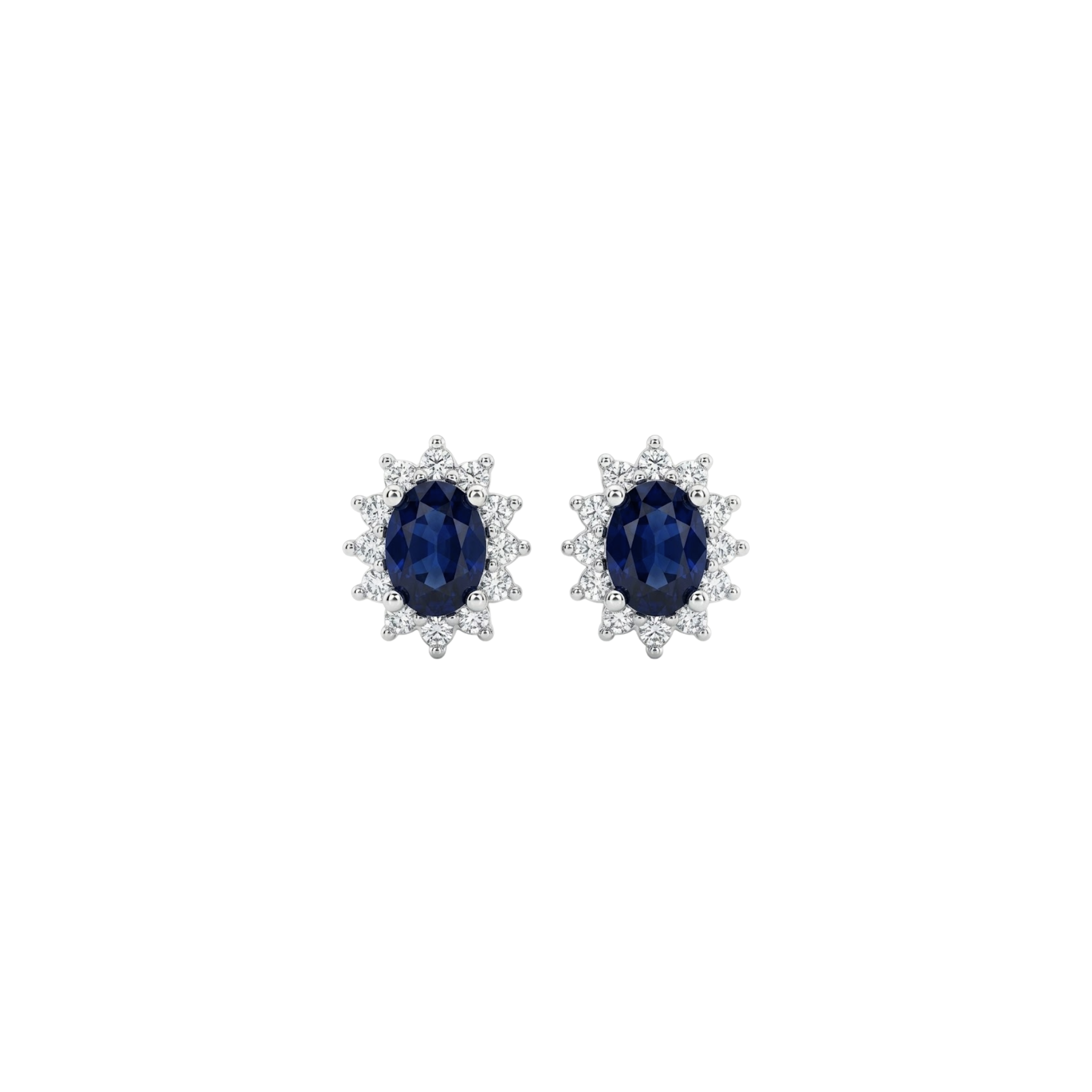 Oval Sapphire & Diamond Floral Cluster Halo Studs