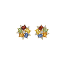 Baguette Rainbow Sapphire & Round Diamond Earrings