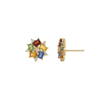 Baguette Rainbow Sapphire & Round Diamond Earrings