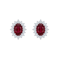 Oval Ruby & Diamond Cluster Studs