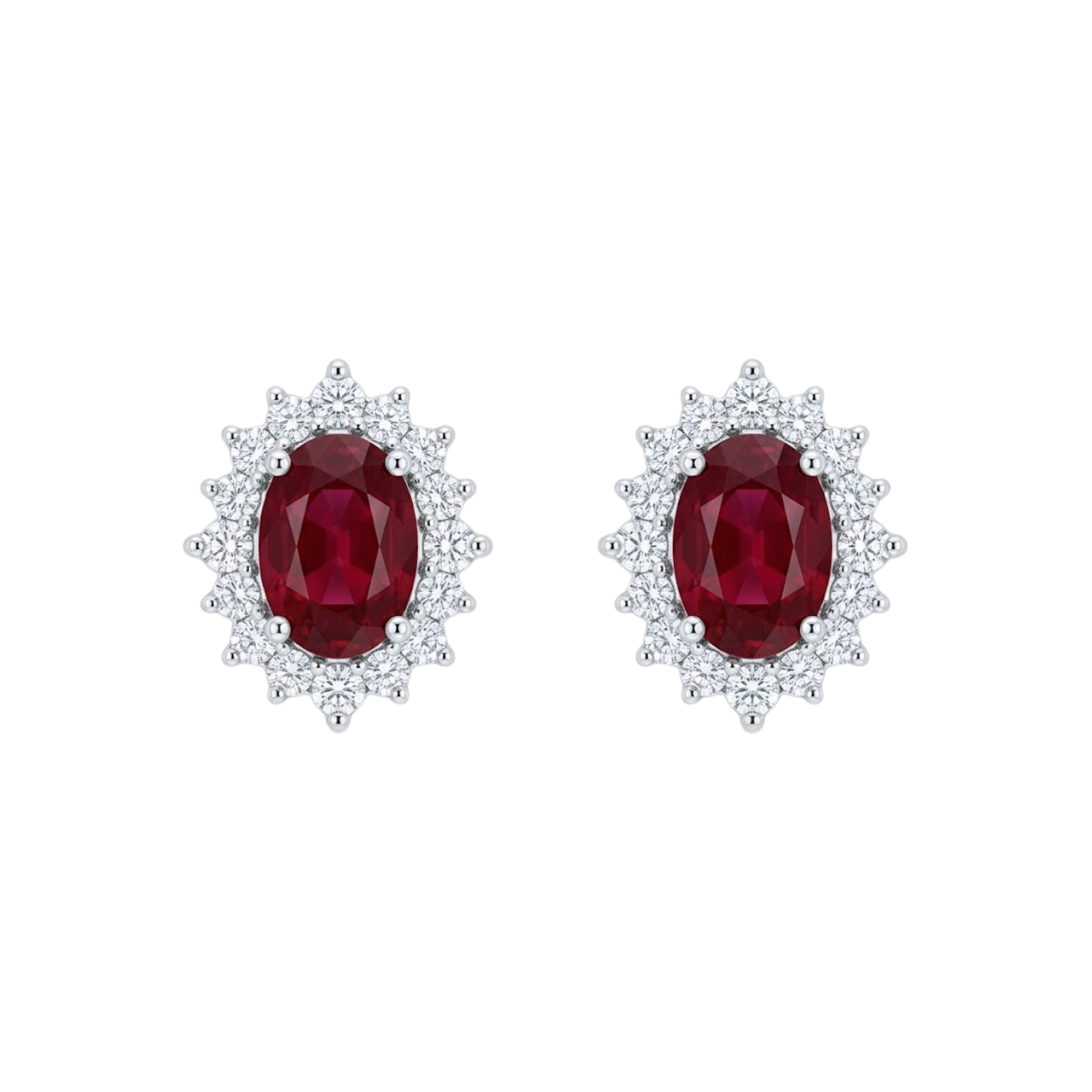 Oval Ruby & Diamond Cluster Studs