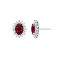 Oval Ruby & Diamond Cluster Studs
