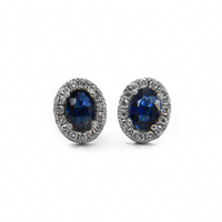 Oval Blue Sapphire & Diamond Halo Earrings