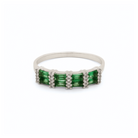 Double Ring – Baguette Emeralds & Round Diamonds
