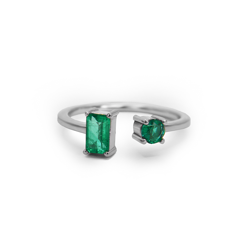Baguette & Round Emerald Ring