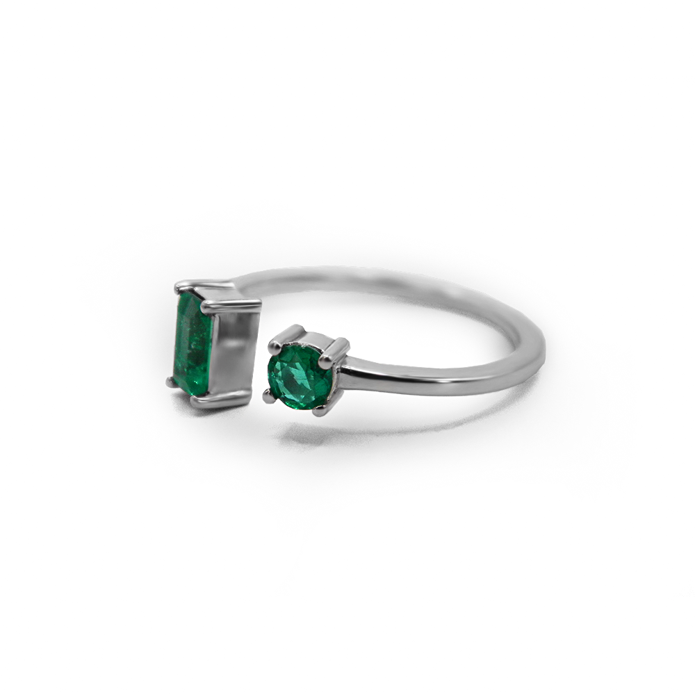 Baguette & Round Emerald Ring