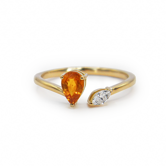 Orange Sapphire Teardrop & Marquise Diamond Ring