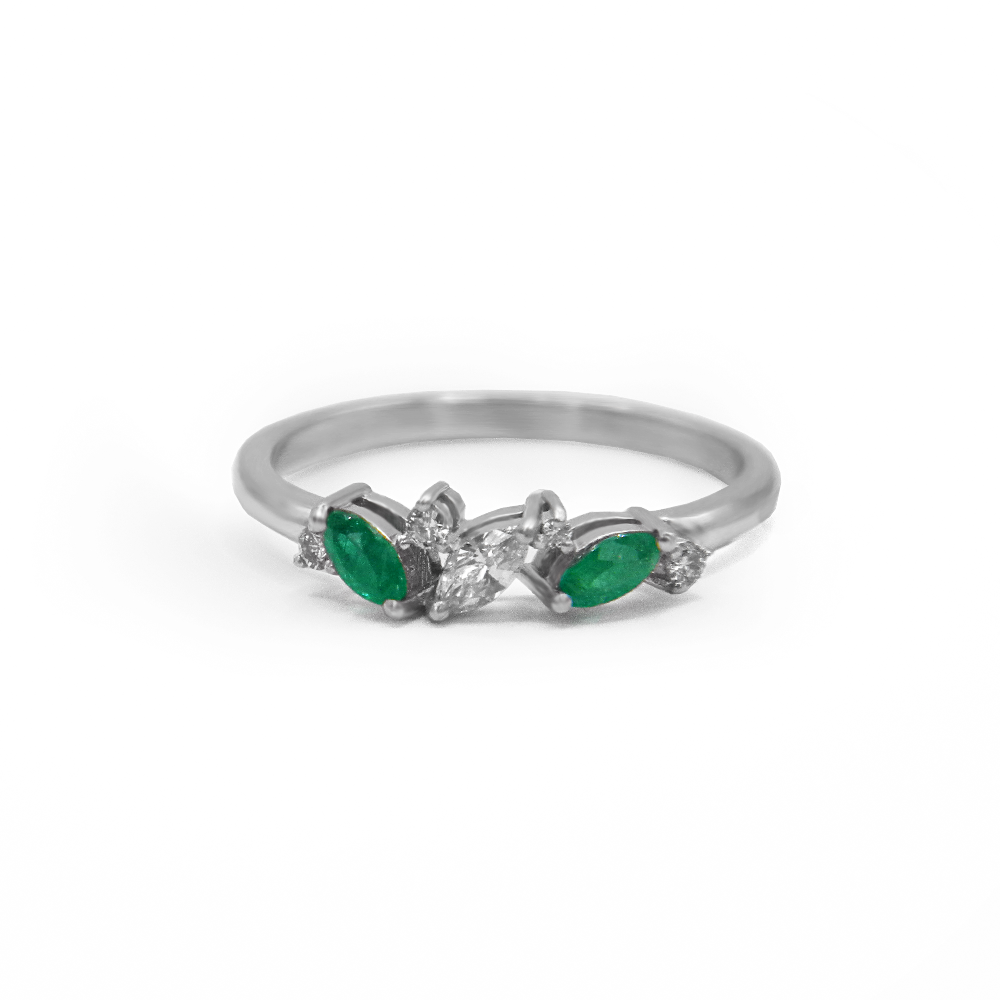 Marquise Leaf Ring – Diamonds & Emeralds