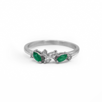 Marquise Leaf Ring – Diamonds & Emeralds