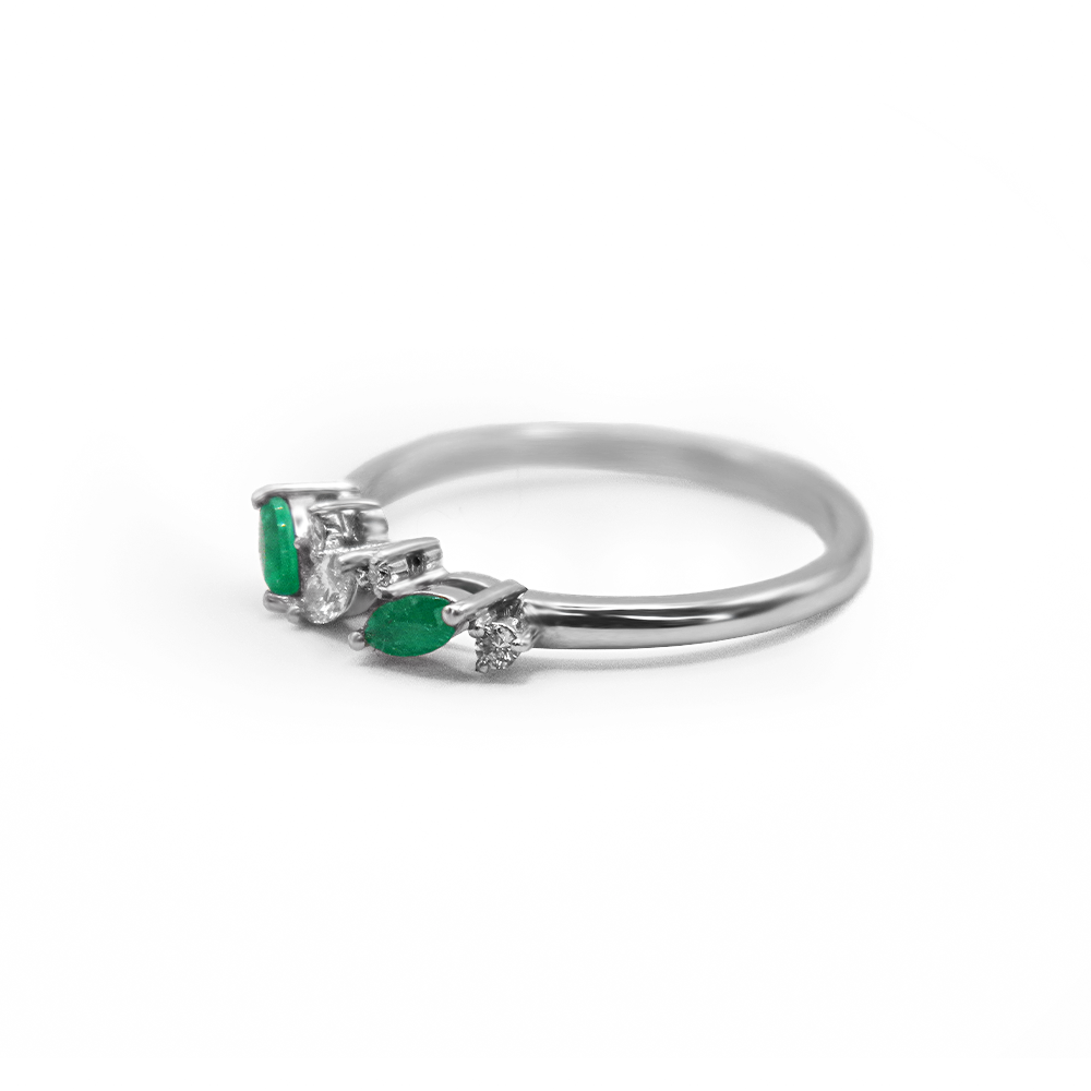 Marquise Leaf Ring – Diamonds & Emeralds
