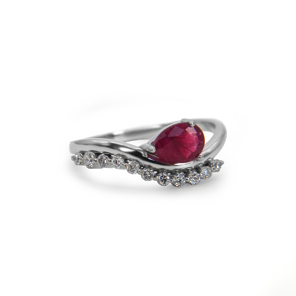 Ruby Teardrop & Diamond S-Curve Ring