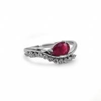 Ruby Teardrop & Diamond S-Curve Ring