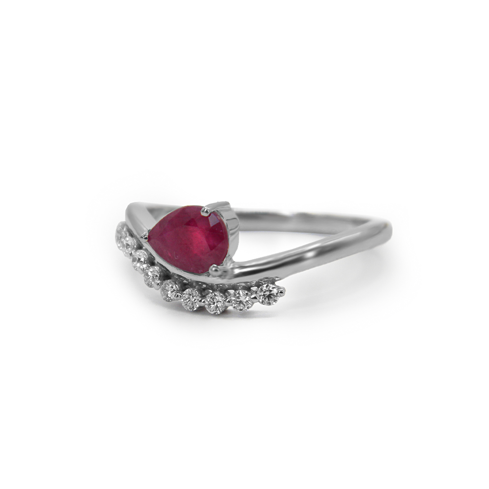 Ruby Teardrop & Diamond S-Curve Ring