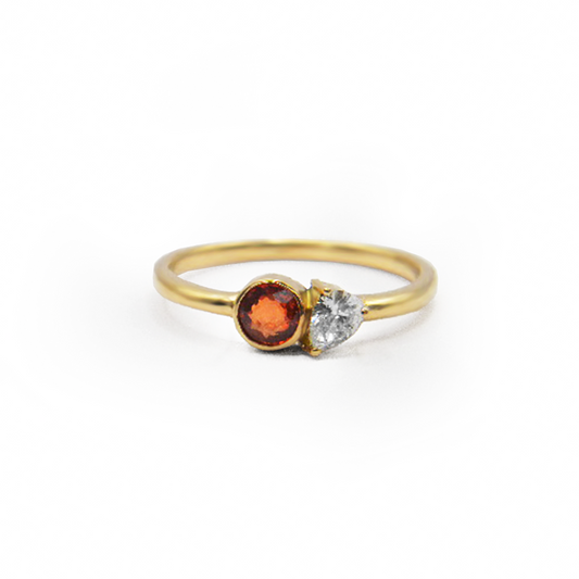 Round Orange Sapphire & Pear Diamond Ring