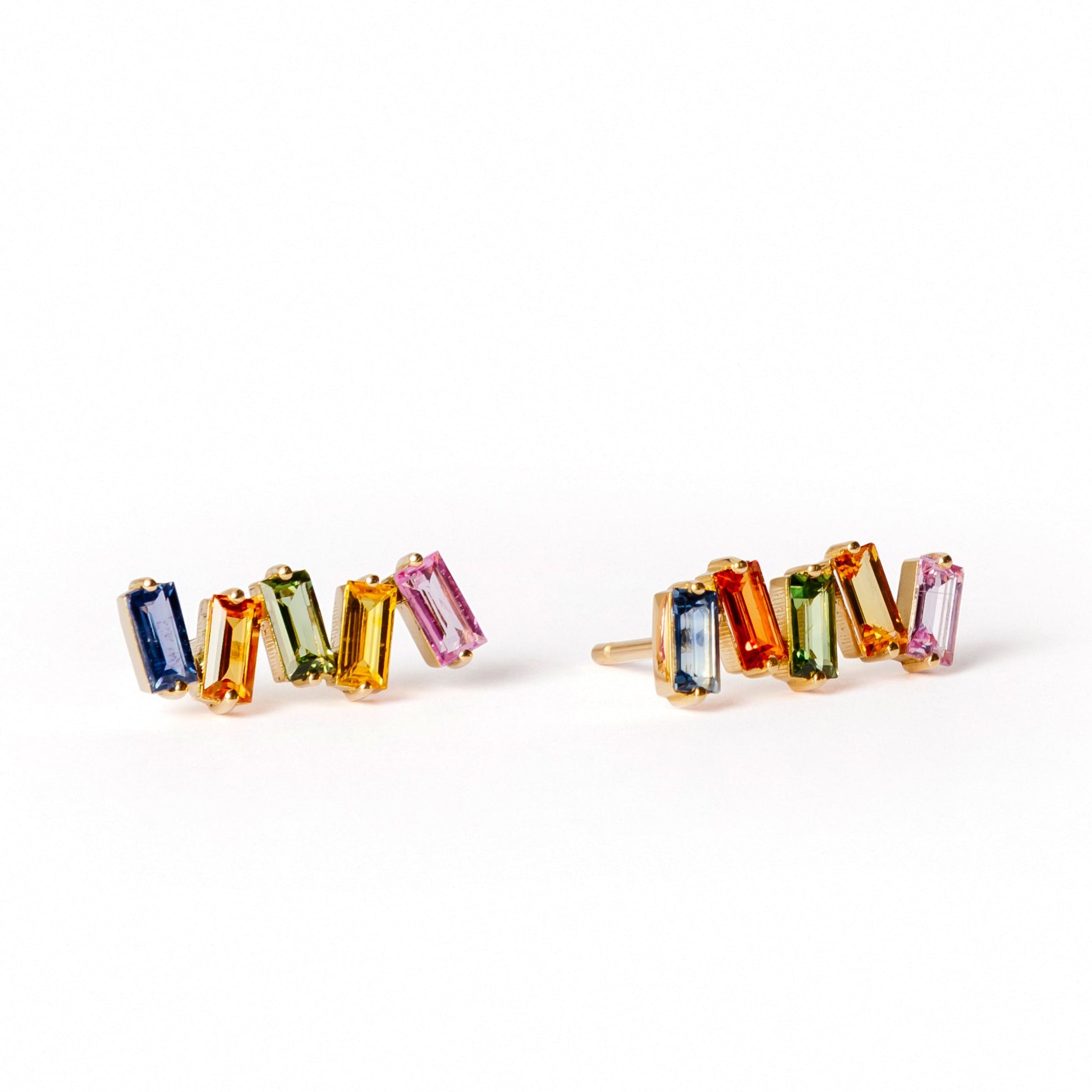 Rainbow Baguette Cascade Earrings