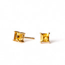 Square Citrine Gold Studs