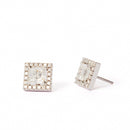 White Gold Square Moissanite Halo Studs
