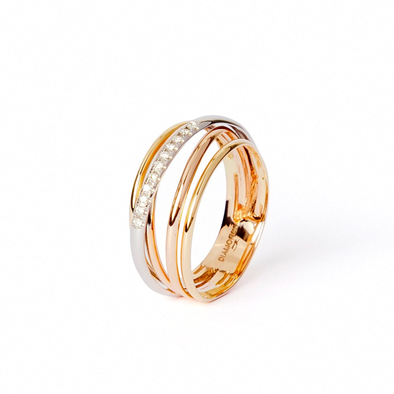 Tricolor Gold Braid Diamond Ring