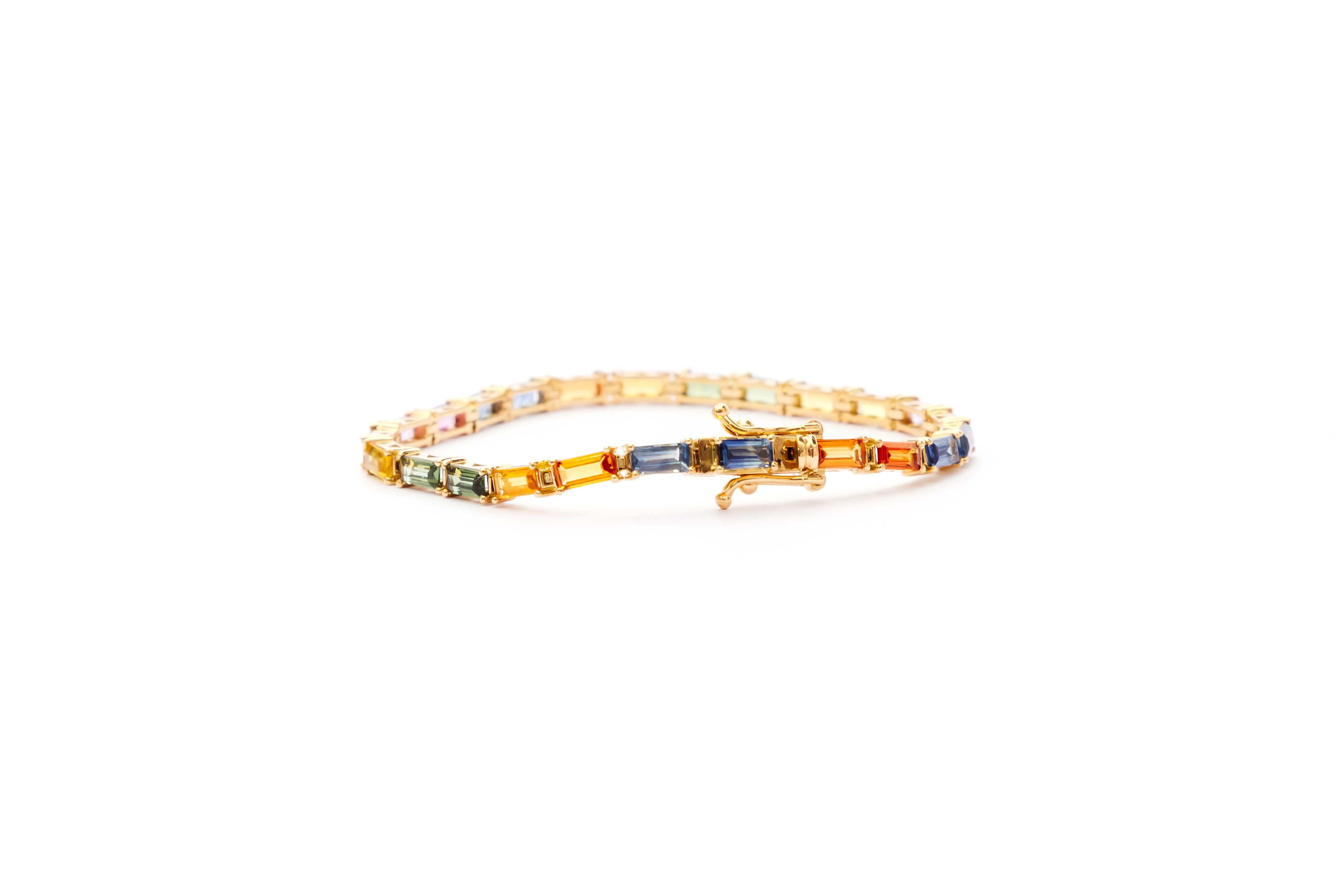 Rainbow Baguette Sapphire Tennis Bracelet