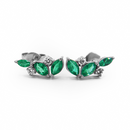Emerald & Diamond Climber Earrings in White Gold