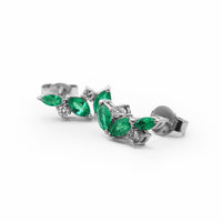 Emerald & Diamond Climber Earrings in White Gold