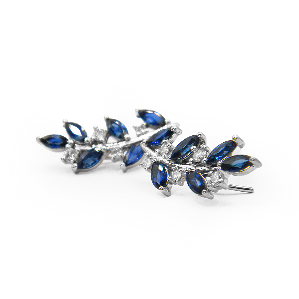Climber Marquise Sapphires & Round Diamond Earrings