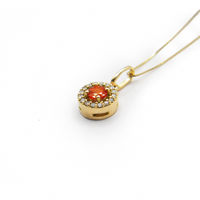 Orange Sapphire & Diamond Halo Necklace in Yellow Gold