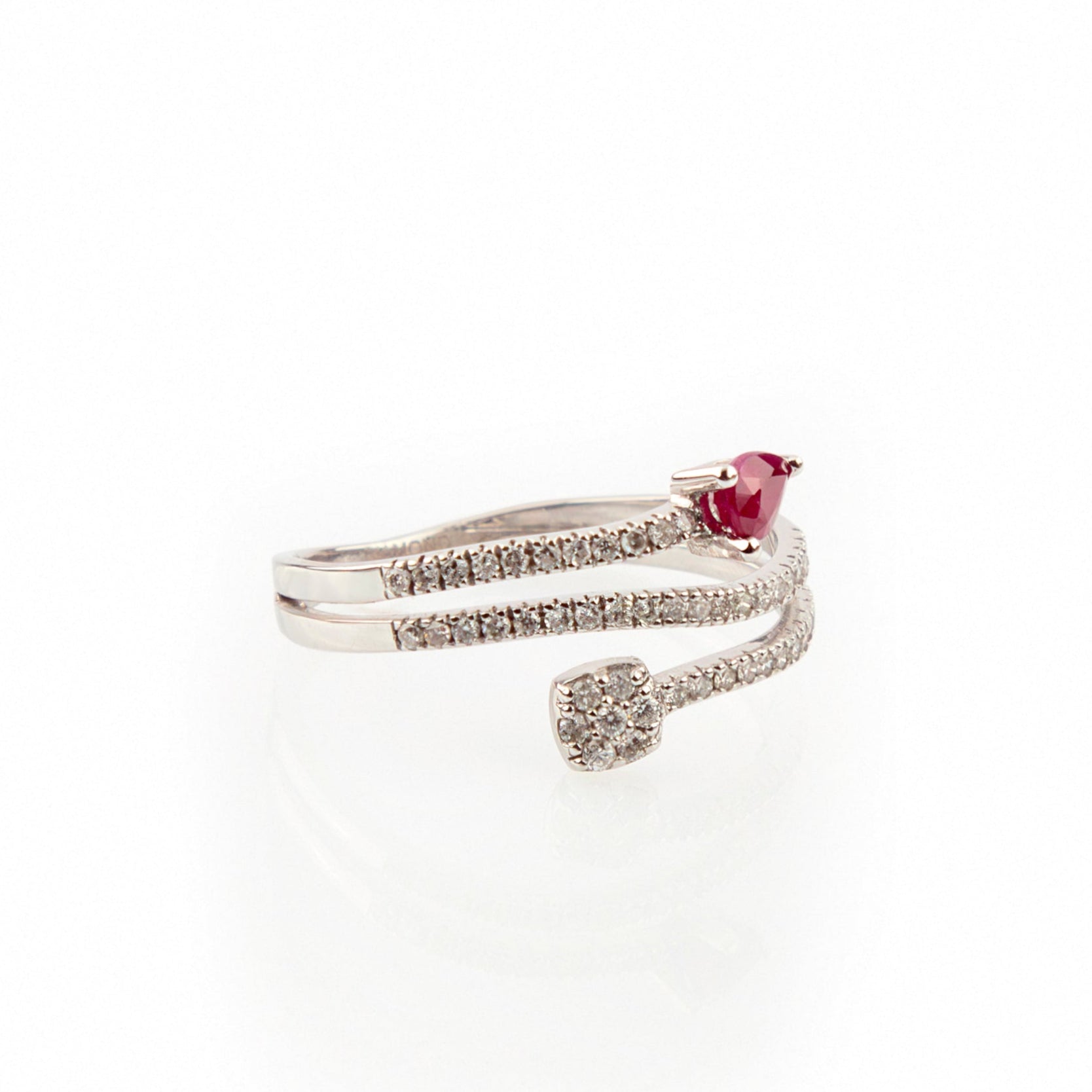 Diamond Spiral Ring with Ruby Teardrop