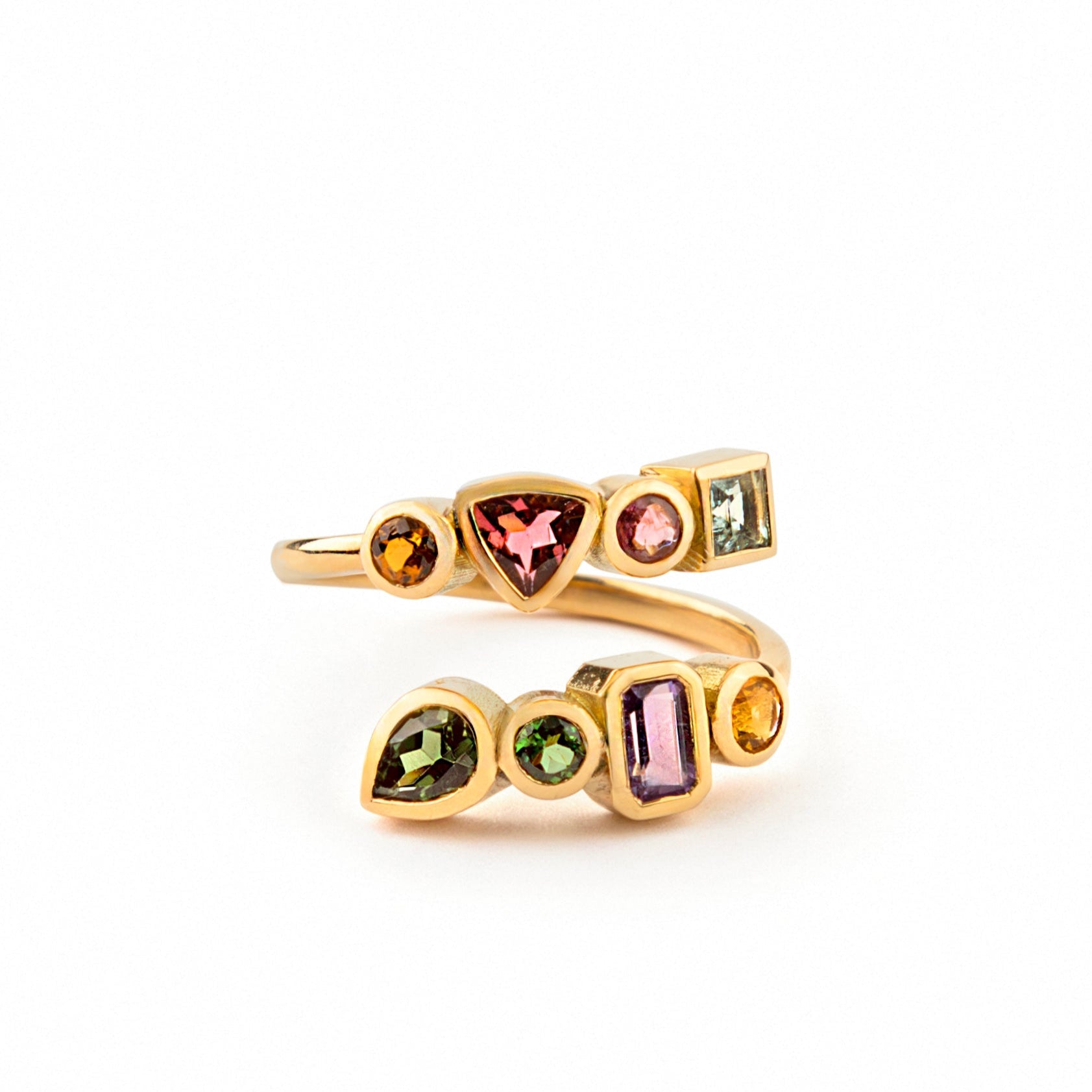 Spiral Rainbow Semiprecious Stones Ring