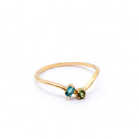 Curved Stackable Ring with Round Green and Baguette Blue Tourmaline