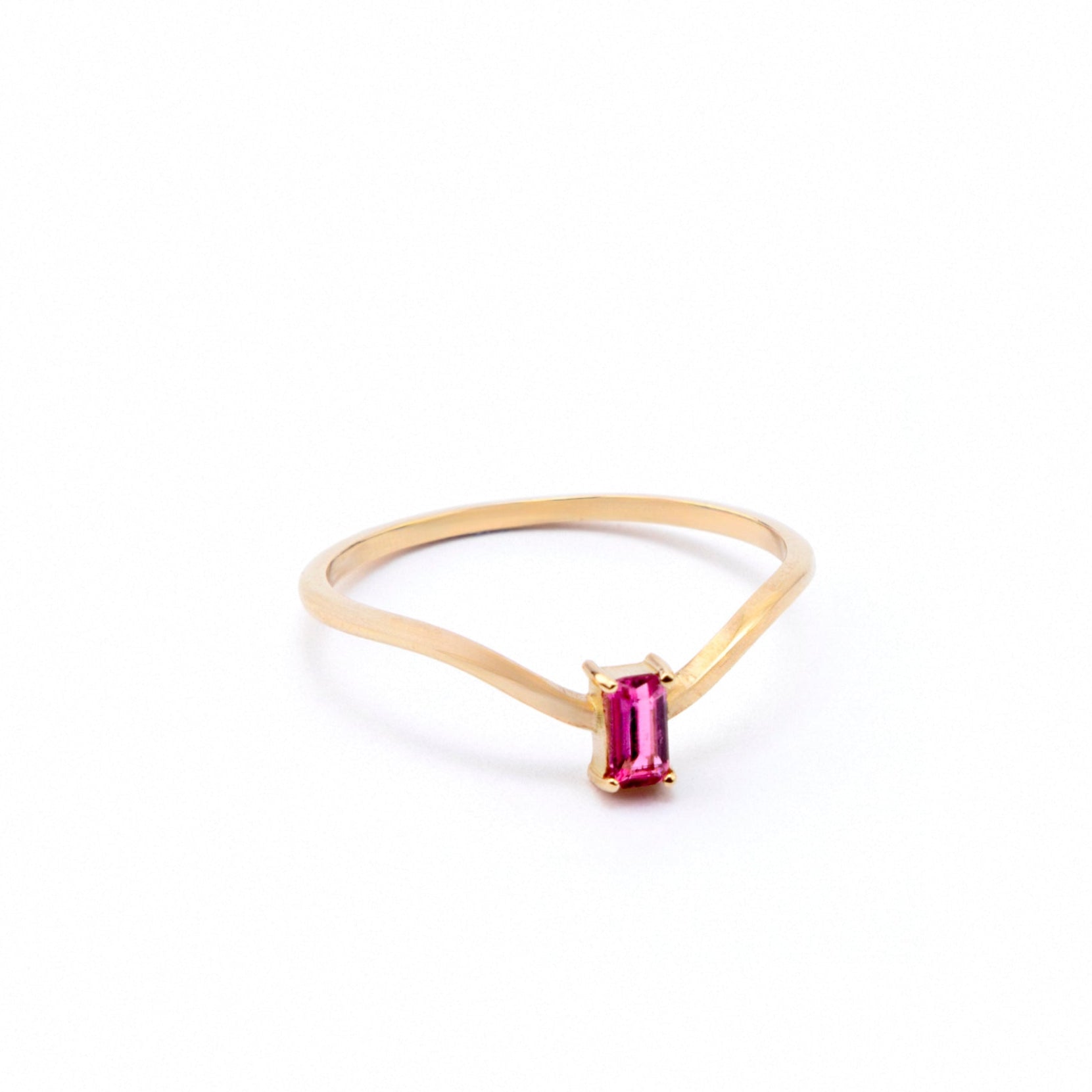 Curved Stackable Ring with Baguette Pink Tourmaline