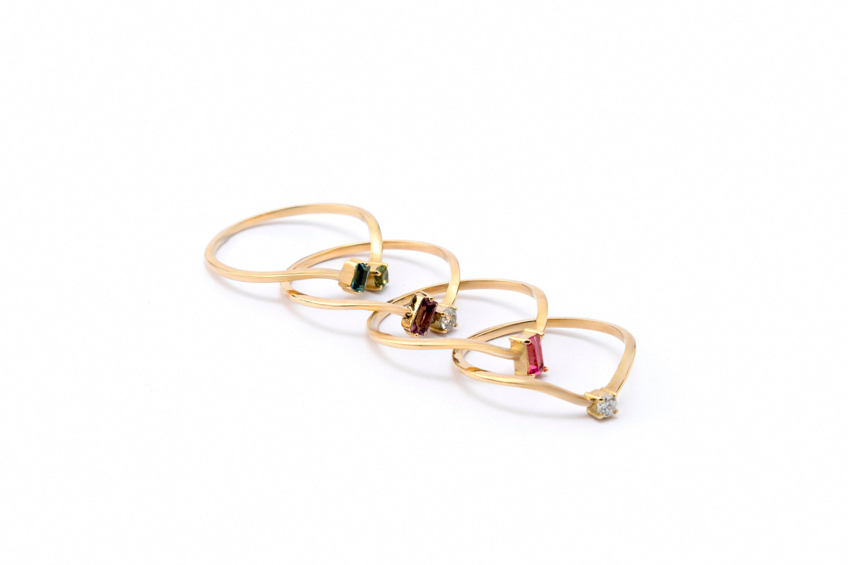 Curved Stackable Ring with Baguette Pink Tourmaline