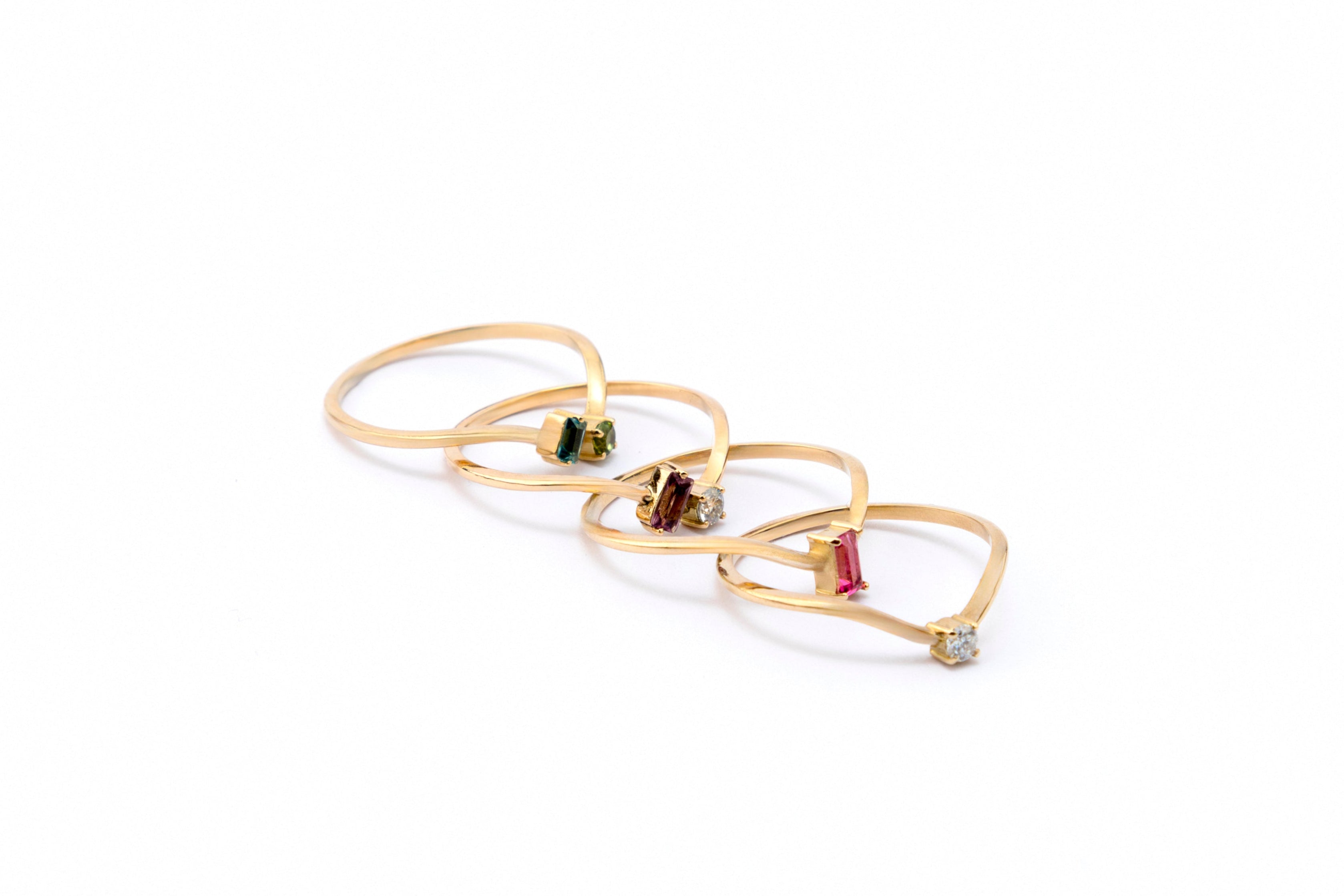 Curved Stackable Ring with Baguette Pink Tourmaline