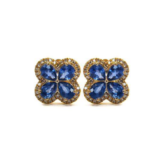 Floral Sapphire & Diamond Earrings in Yellow Gold