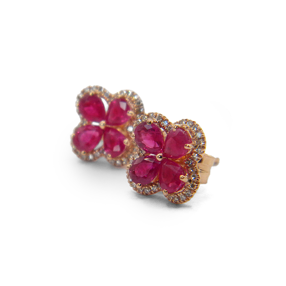 Flower Earrings – Rubies and Diamonds
