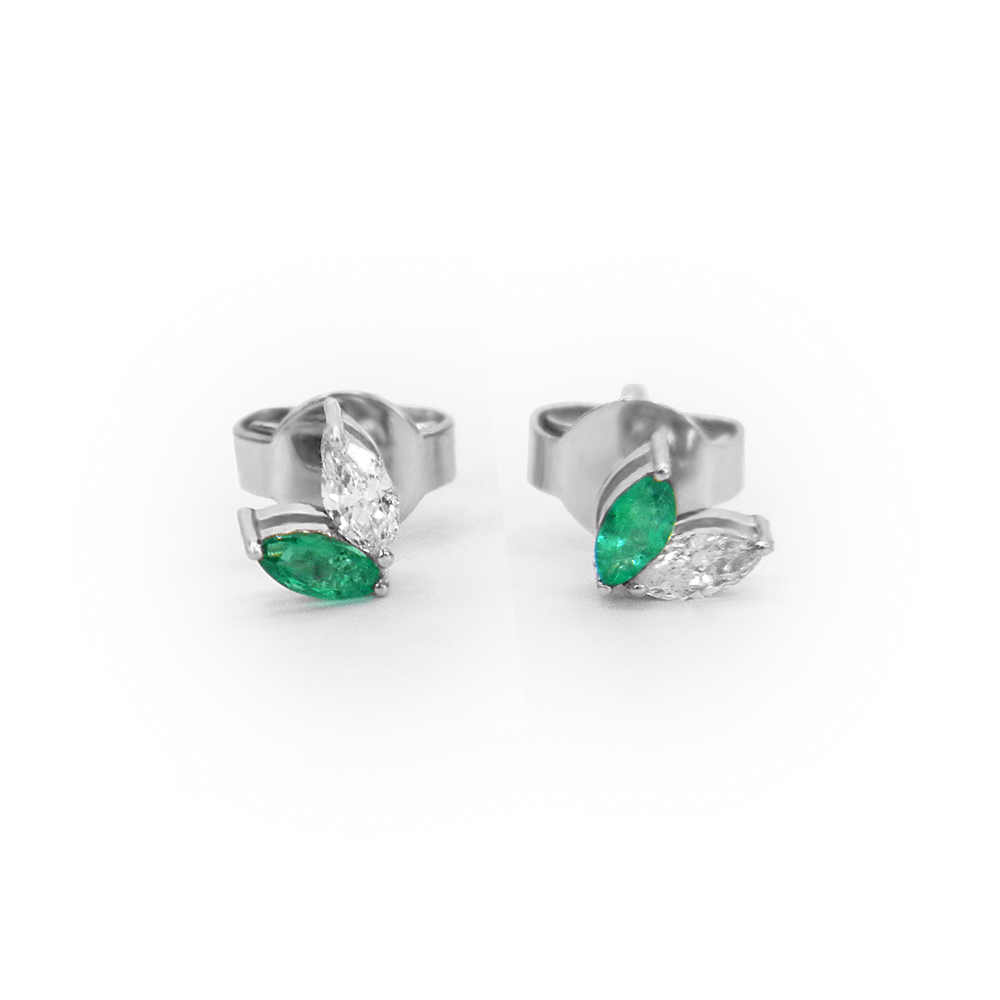 Emerald & Diamond Leaf Studs
