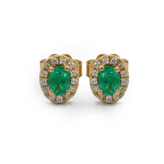 Oval Emerald & Diamond Earrings