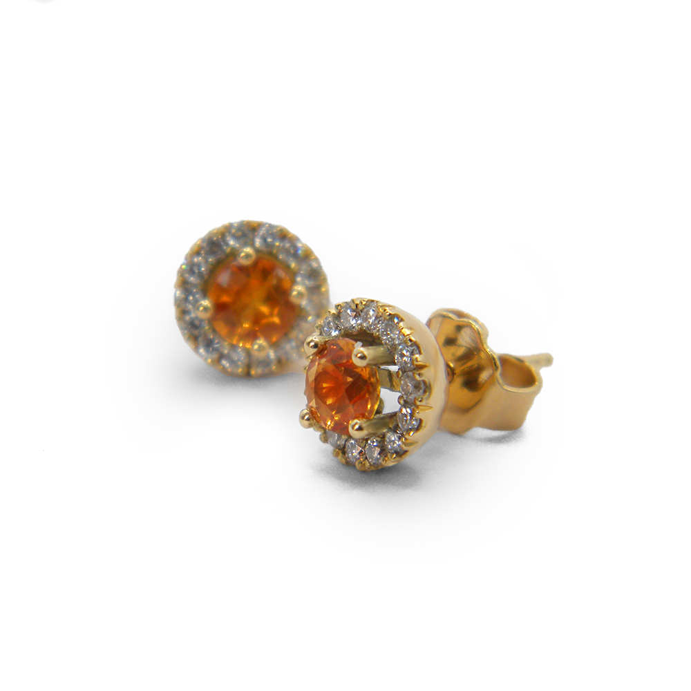 Orange Sapphire & Diamond Halo Studs