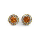 Orange Sapphire & Diamond Halo Studs