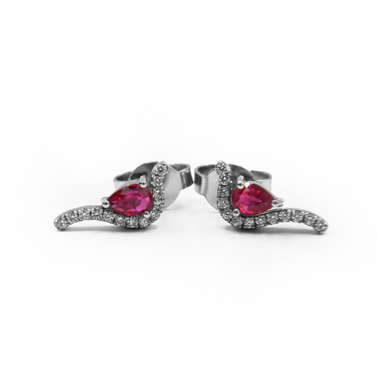 Ruby Tear & Diamond Earrings in White Gold
